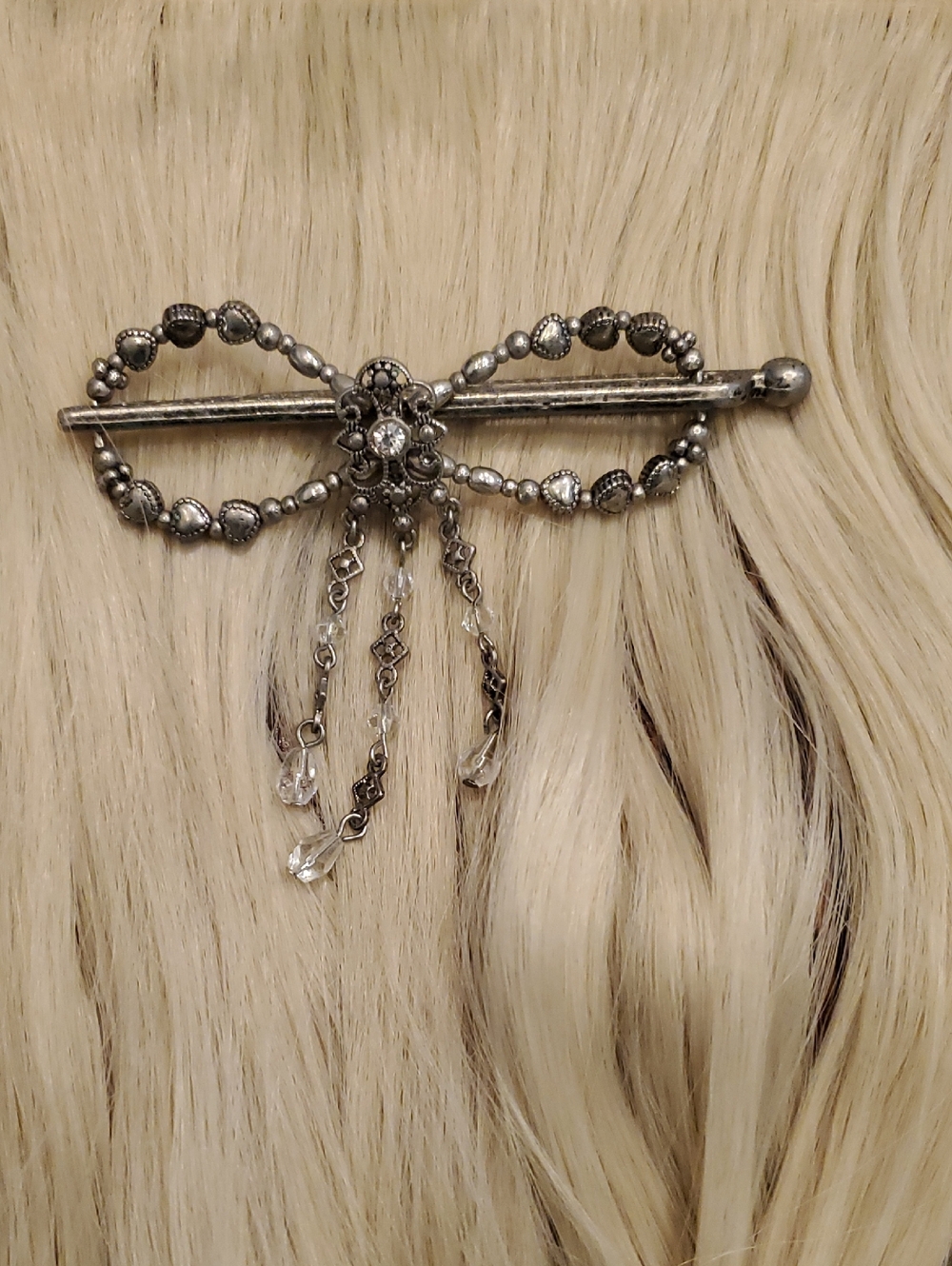 Silver-Tone Decorative Hair Slide with Dangle Crystals